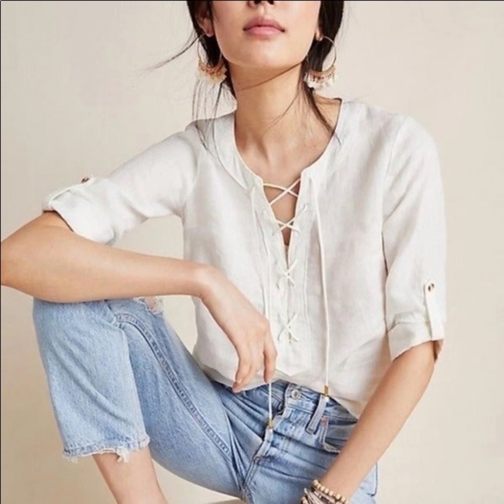 ❣️SOLD❣️ANTHROPOLOGIE MAEVE MARVA LACE-UP LINEN TOP